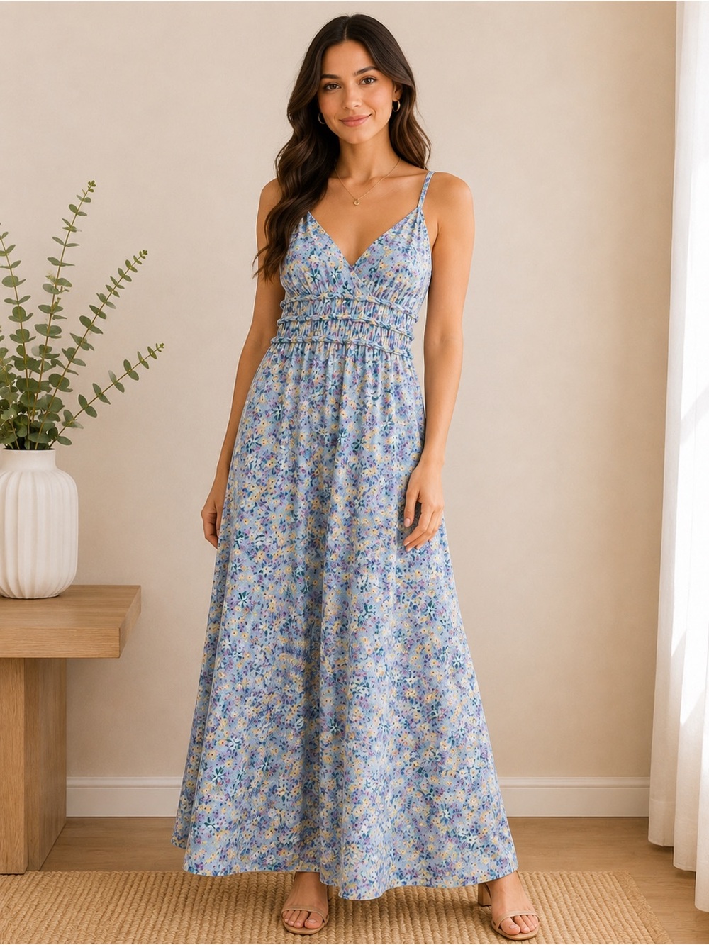 New Look Blue Floral Maxi Dress Women’s XL Sleeveless Boho Summer Dress